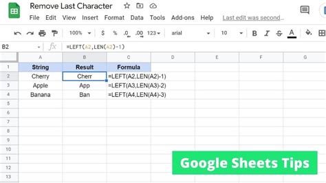 remove last character from string google sheets|Remove the last character in each cell and sum them up .